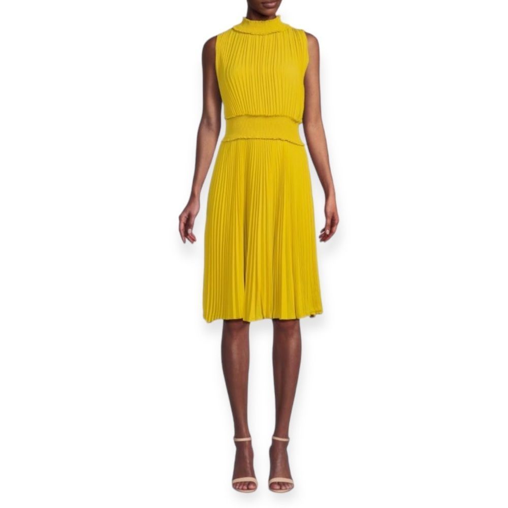 Nanette Lepore Dress Womens Size 6 Pleated Smocked Yellow